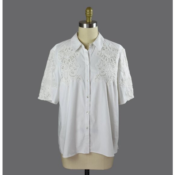 CHICO'S LACE CAMP SHIRT WHITE BUTTON UP TOP ROMANTIC - Picture 1 of 8